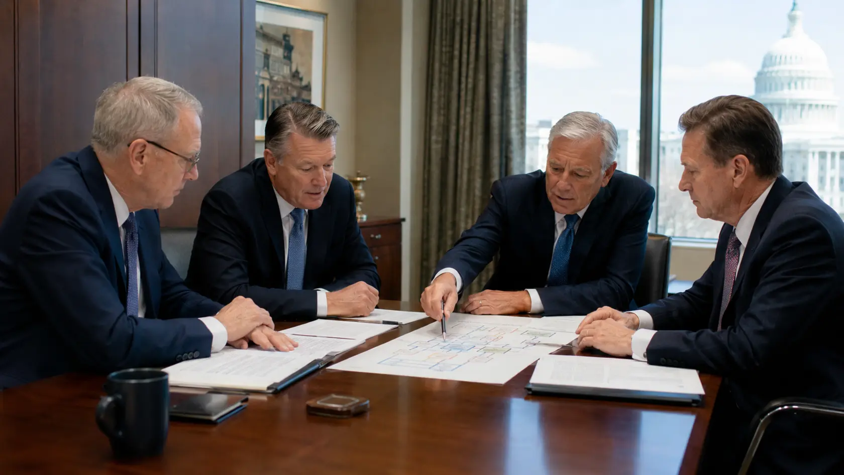 Senior lawyers coordinating a Washington legal strategy